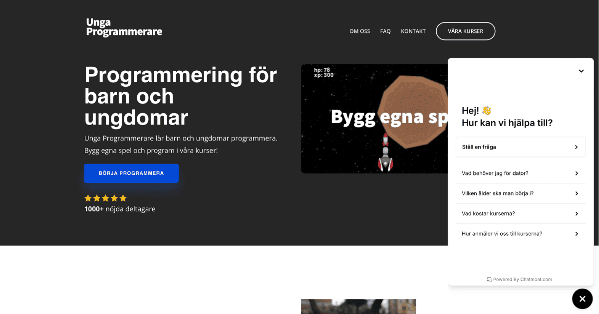 Chatmoat chatbot on Unga Programmerare website