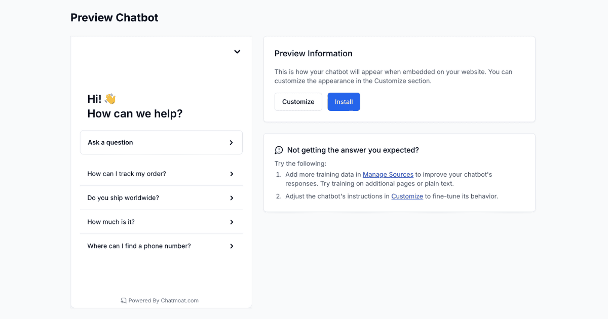 Preview of the chatbot for your website